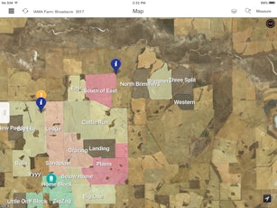 Agworld Farm Management Software screenshot, satelite view with map markers