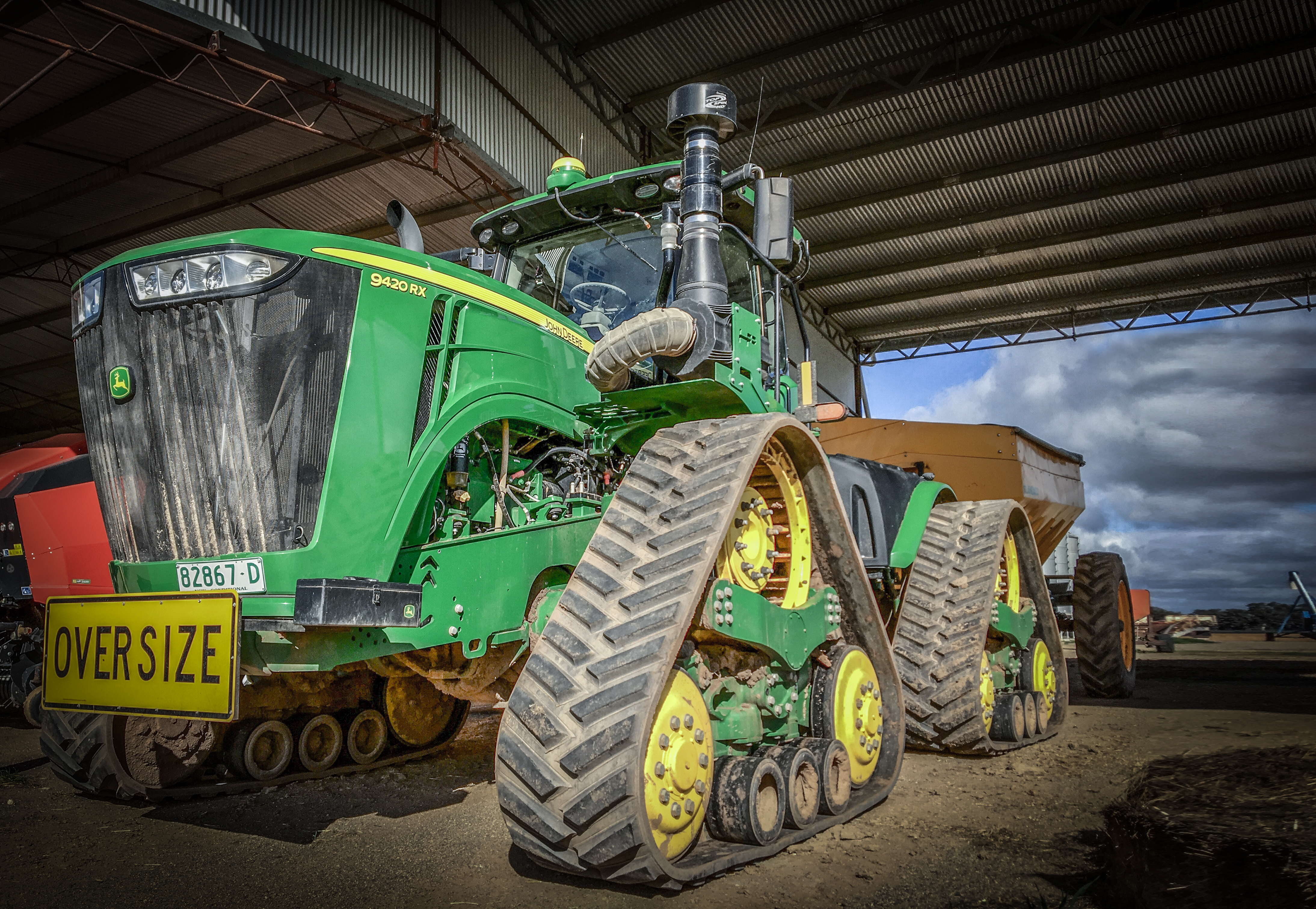 Agworld client, Erin Vale Farm, Galore NSW, Johnd Deere Tractor in the shed