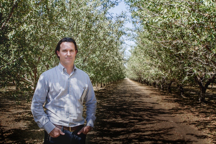 Agworld customer Vann Brothers, Williams CA. Blake Vann in the Almond orchard