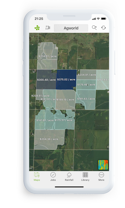 iPhone Agworld product screenshot, farm field value display
