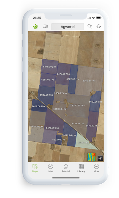 iPhone Agworld product screenshot, farm field value display